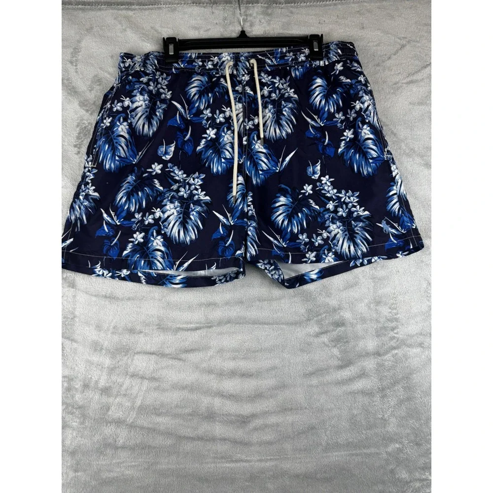 Polo Ralph Lauren Large Swim Trunks Mens Blue Floral Excellent Tropical Shorts‎